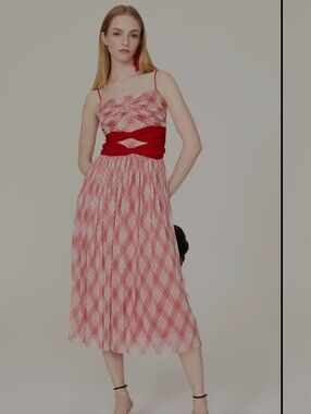 ADAM LIPPES Red Plaid Midi Dress